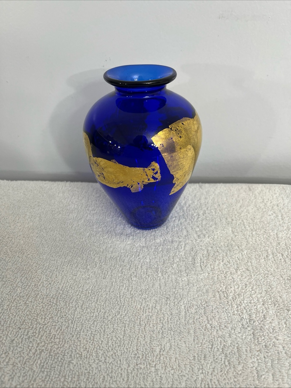Vitrix Hot Glass Studio Cobalt and Gold Bud Vase NY Art Glass Beautiful Bud Vase - Picture 4 of 14